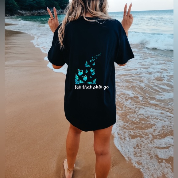 Let That Shit Go Butterfly Flight Graphic Crewneck T-Shirt Yoga Bitch NWT - Picture 2 of 7